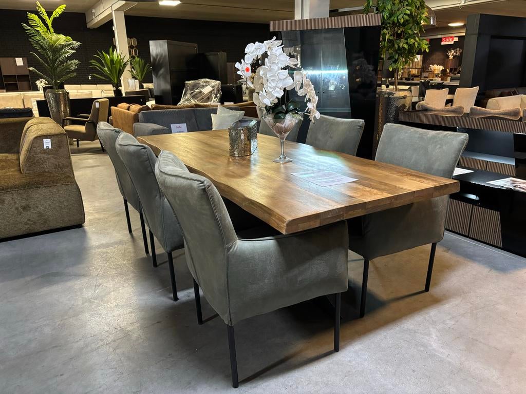 Set van 6 XL Eetkamerstoelen Grijs/Groen - Outlet, Ophalen, Zo goed als nieuw, Vijf, Zes of meer stoelen, Stof