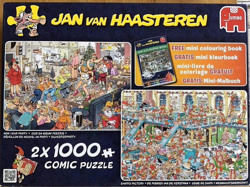 Jan van Haasteren 2x1000 stukjes: New Year Party & Santa's F, Hobby en Vrije tijd, Denksport en Puzzels, Ophalen of Verzenden
