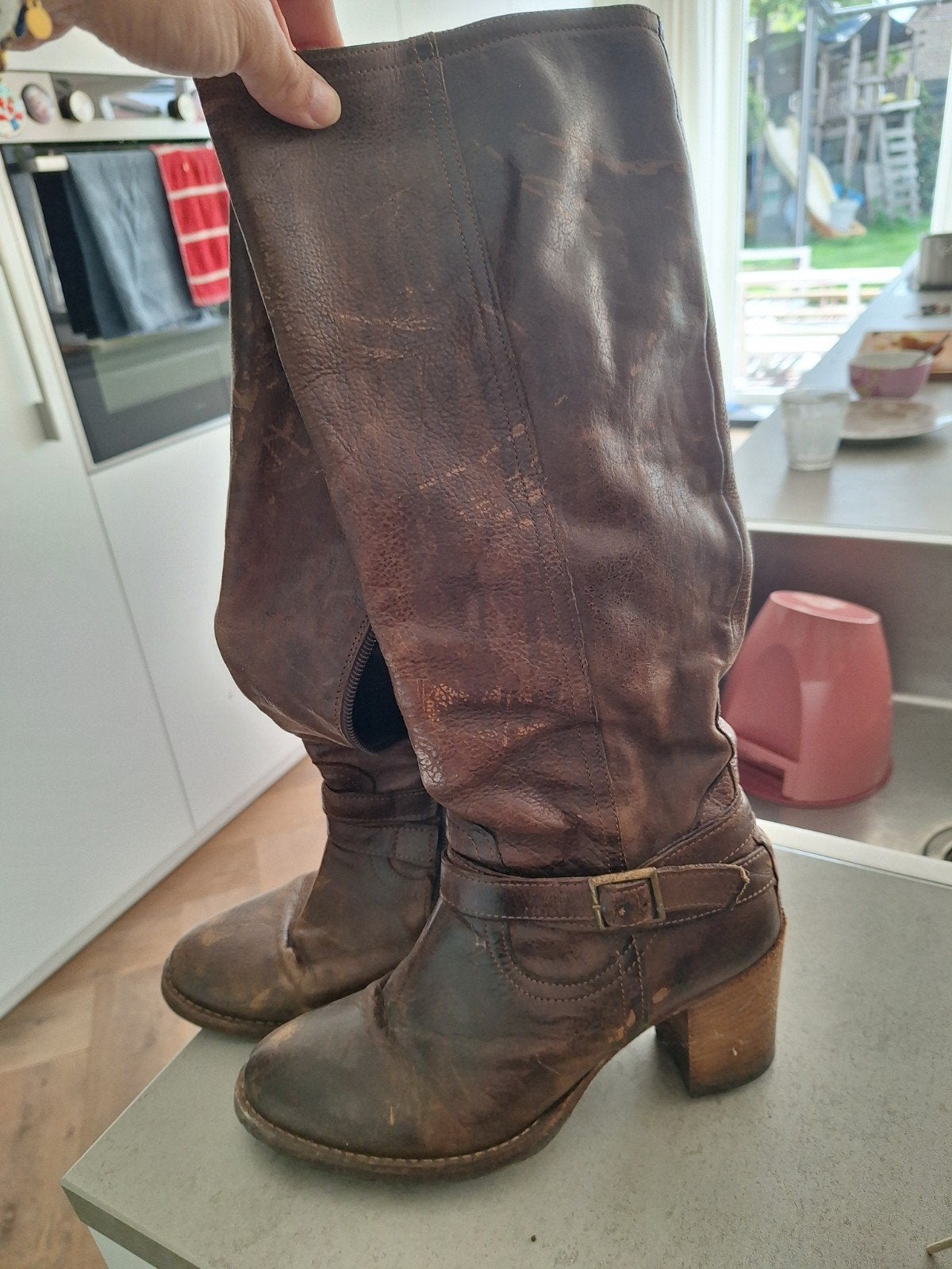 Leren laarzen, maat 37, Kleding | Dames, Ophalen, Gedragen, Bruin, Hoge laarzen