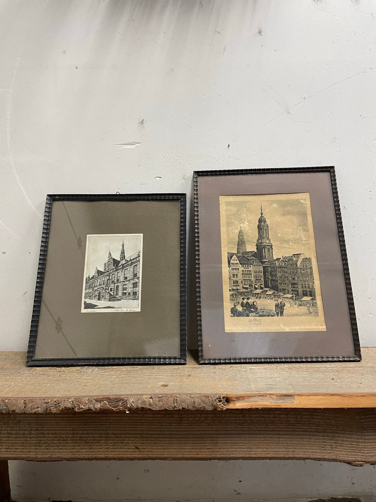 Oude historische Schilderijtjes, Ophalen, Ingelijst, Ets, Stadsgezicht