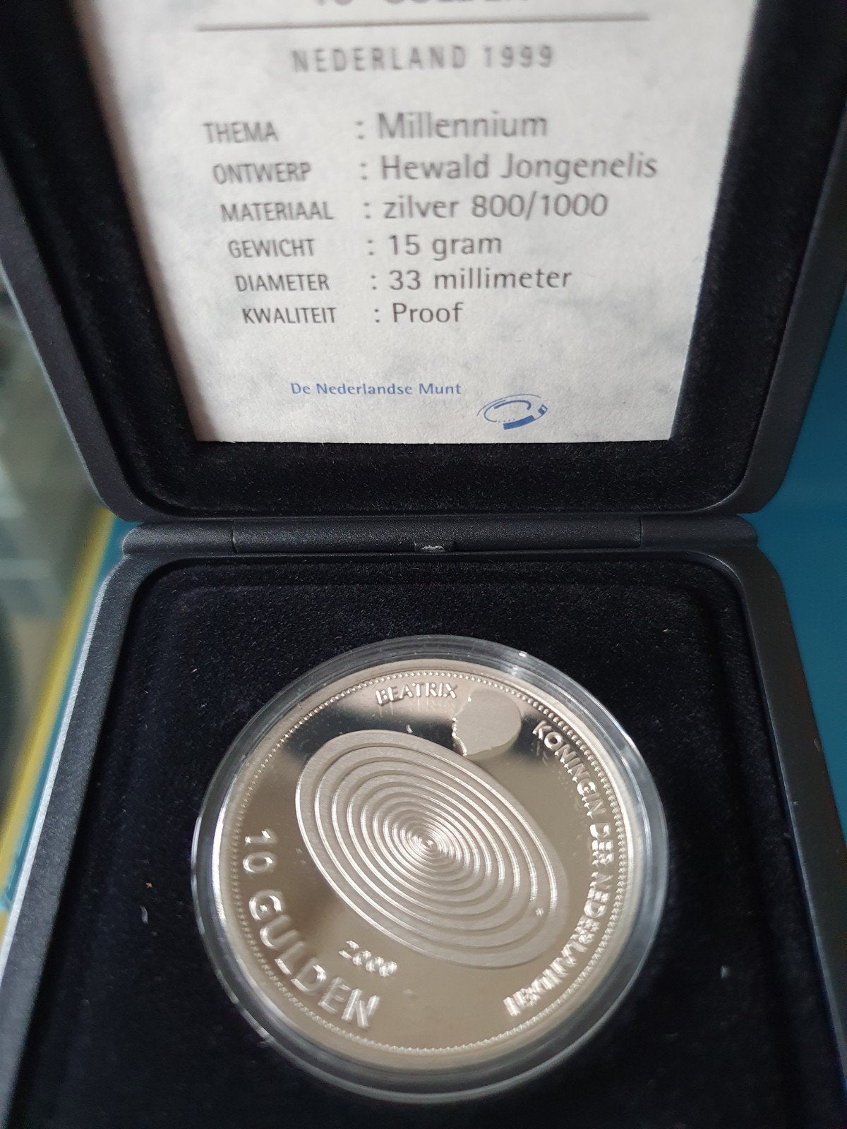 Zilveren 10 Gulden Millennium Munt 1999 Beatrix Proof, Postzegels en Munten, Munten | Nederland, Koningin Beatrix, Zilver, Ophalen of Verzenden