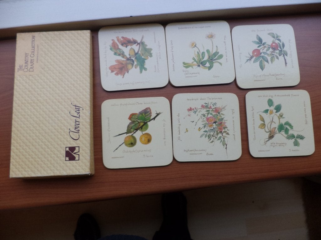 6 Onderzetters, coasters, Clover Leaf, bloemen/fruit, Ophalen of Verzenden, Zo goed als nieuw, Glas, Overige stijlen