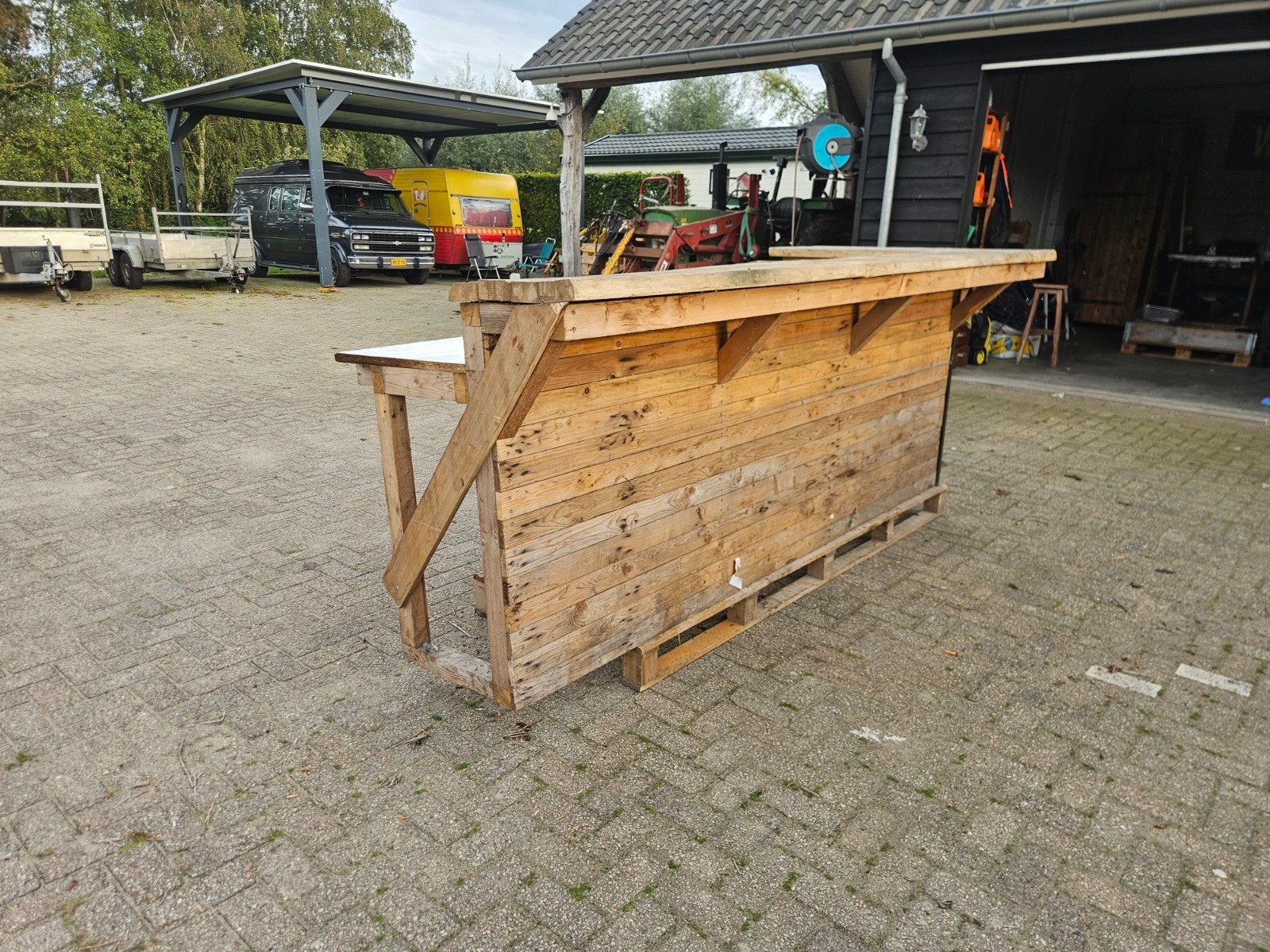 Robuuste houten bar van pallets - Perfect voor feesten!, Ophalen, Gebruikt