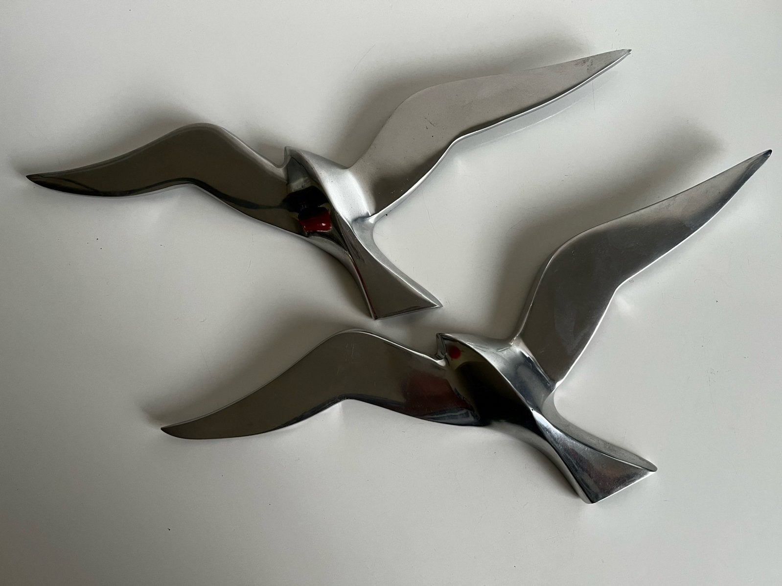 2 Vintage Wandvogels Wanddecoratie Aluminium Jaren 80, Ophalen of Verzenden, Zo goed als nieuw, Metaal, Wandsculptuur