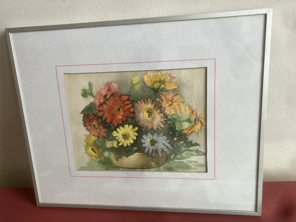 Mooie aquarel toont boeket met herfstachtige bloemen, Ophalen of Verzenden