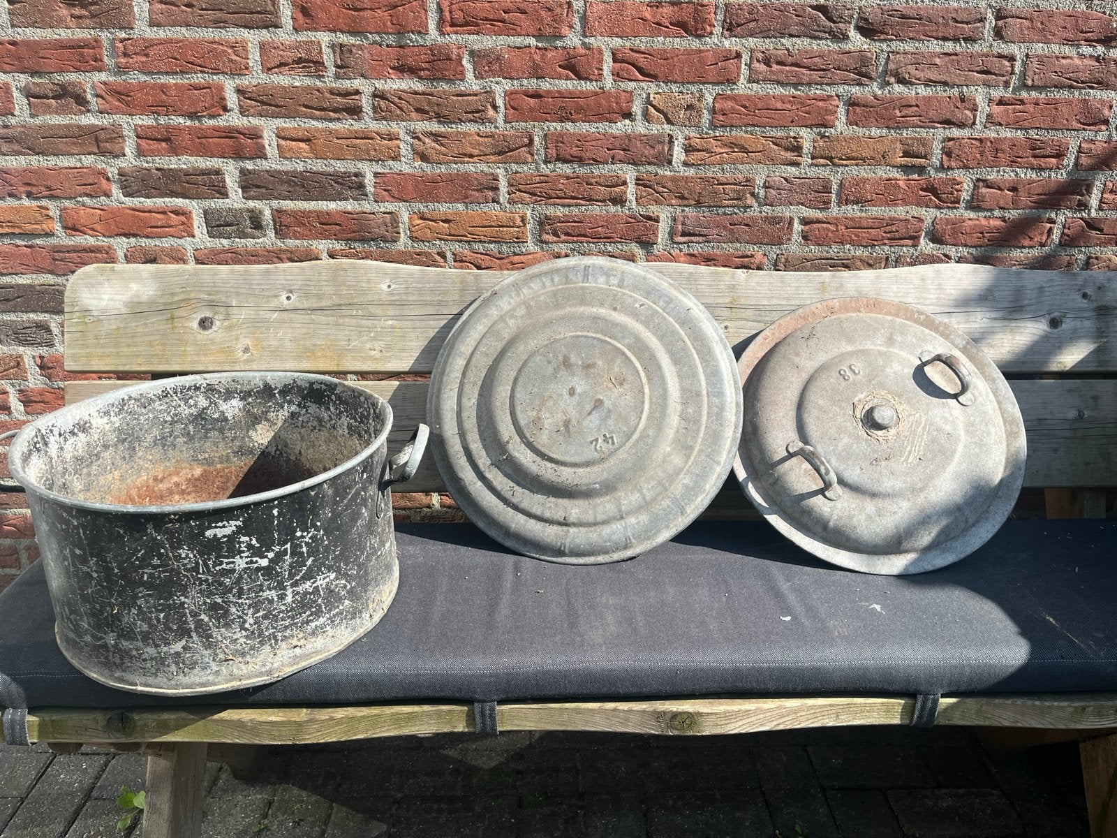Oude zinken teil met deksels, Antiek en Kunst, Ophalen