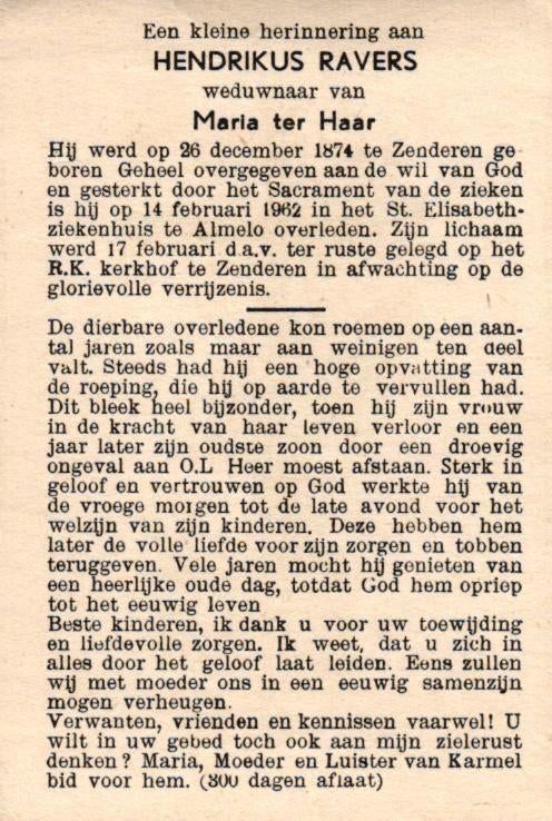 Ravers Hendrikus 1874-1962 Zenderen, Ophalen of Verzenden