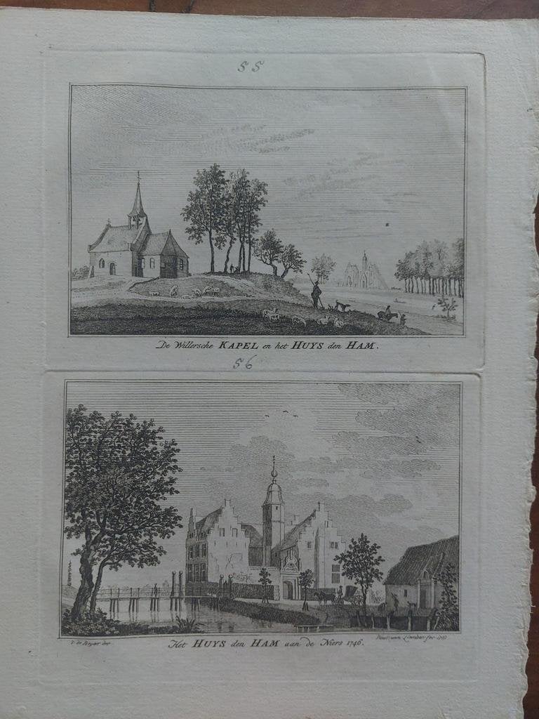 55-56 / De Willersche Kapel Huis Den Ham Gravure uit 1792, Antiek en Kunst, Ophalen of Verzenden