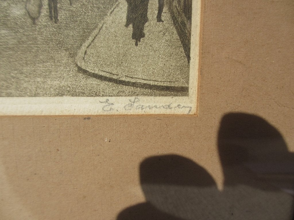 Antieke ets Eduard Sanders 1925 / 1930, 8 cm, Ets, Stadsgezicht, 29 cm