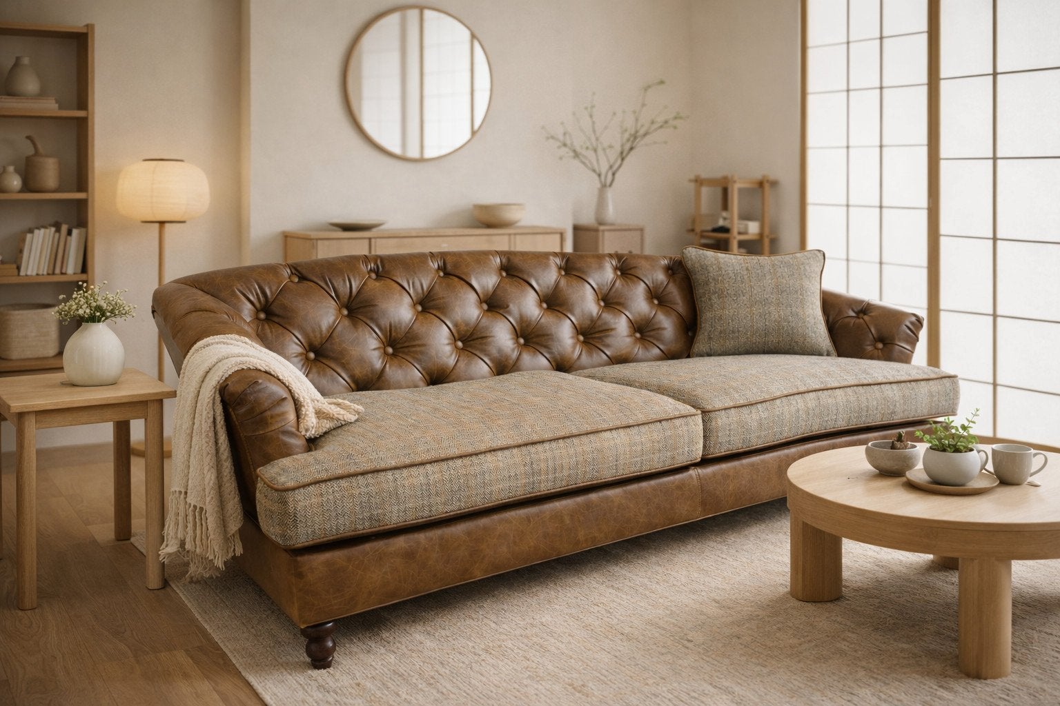 STOF CHESTERFIELD 2,5 ZITS BANK 'EDGAR' Tweed stof / COGNAC, Ophalen of Verzenden, Nieuw, 75 tot 100 cm, Stof