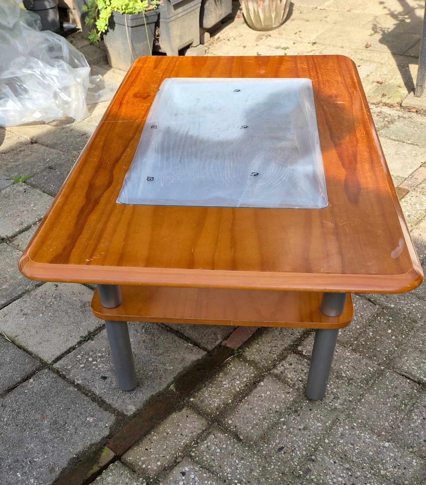 Salontafel met glazen inleg en extra plank, Ophalen, Gebruikt, 100 tot 150 cm, 50 tot 100 cm