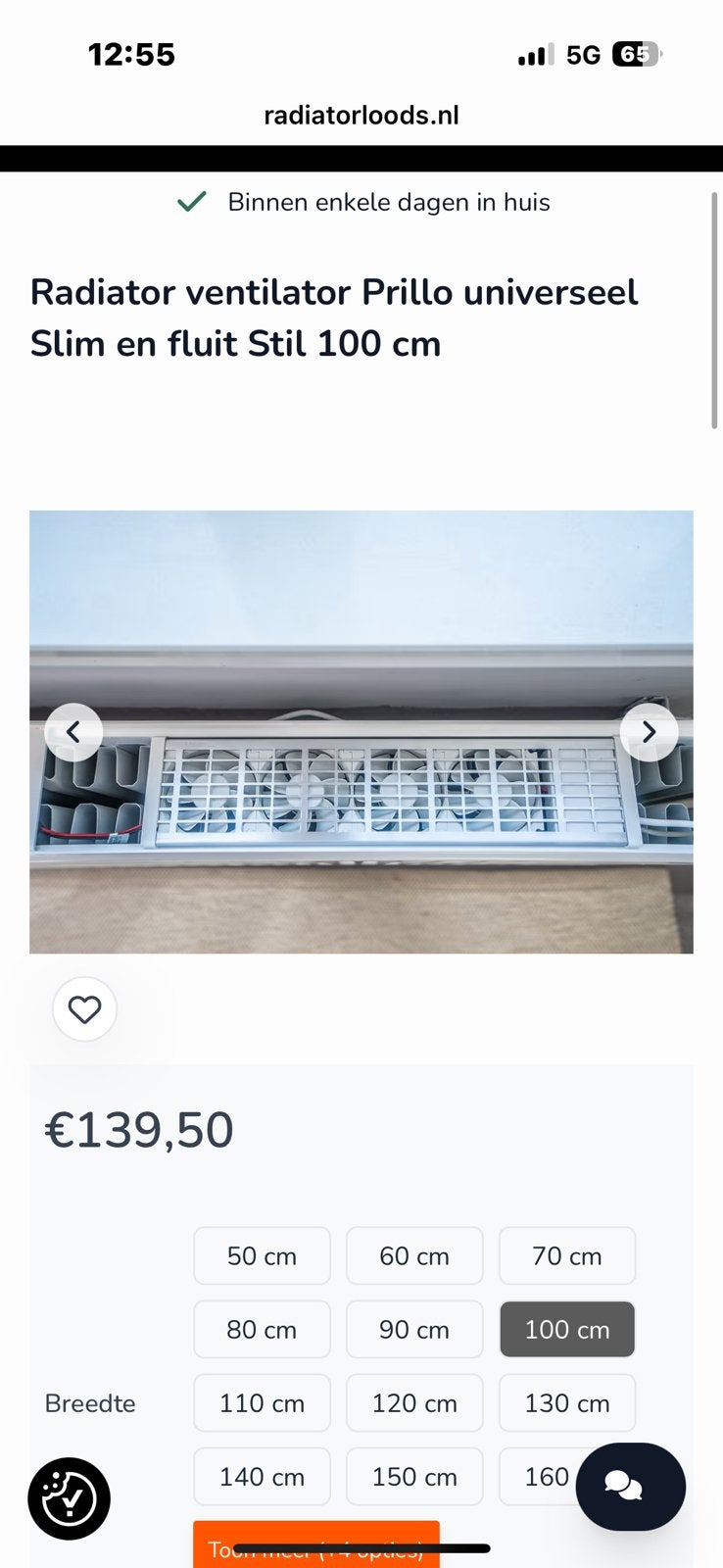 ClimateBooster Prillo Radiatorventilator 100cm, Ophalen, Zo goed als nieuw, Radiatorventilator