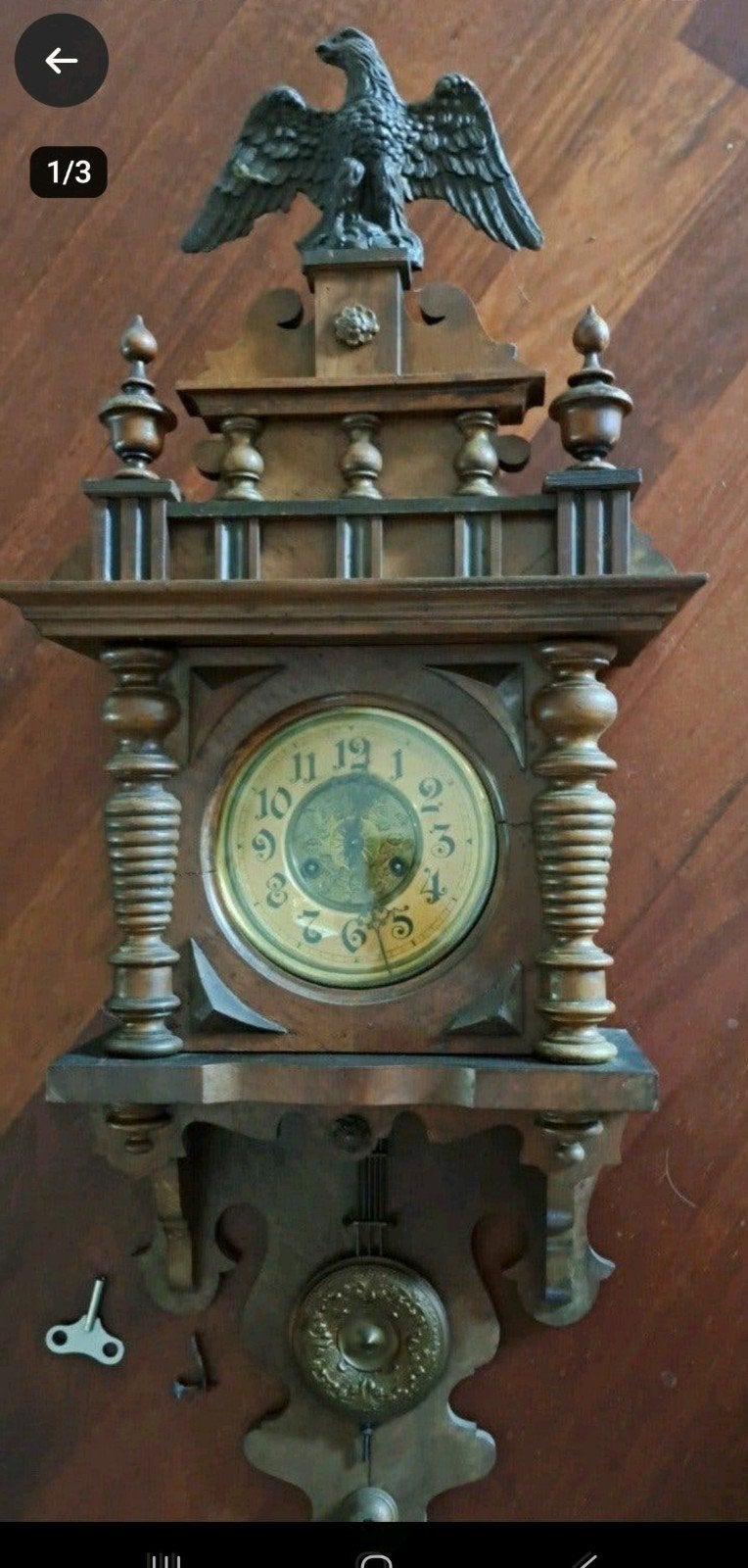 Antieke Duitse wandklok met adelaar, Ophalen of Verzenden