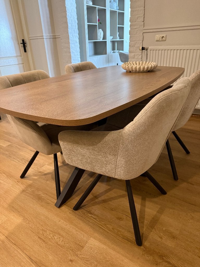 Nieuwe Deens ovale eettafel met 4 nieuwe eetkamer stoelen, Ophalen, Nieuw, 50 tot 100 cm, Vijf personen of meer