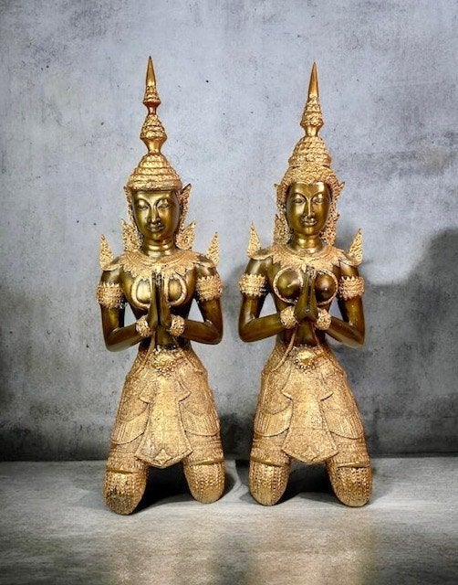 Set bronzen Thaise Theppanom tempelwachters # 334, Antiek en Kunst, Kunst | Niet-Westerse kunst, Beeld, Overige herkomsten, Brons