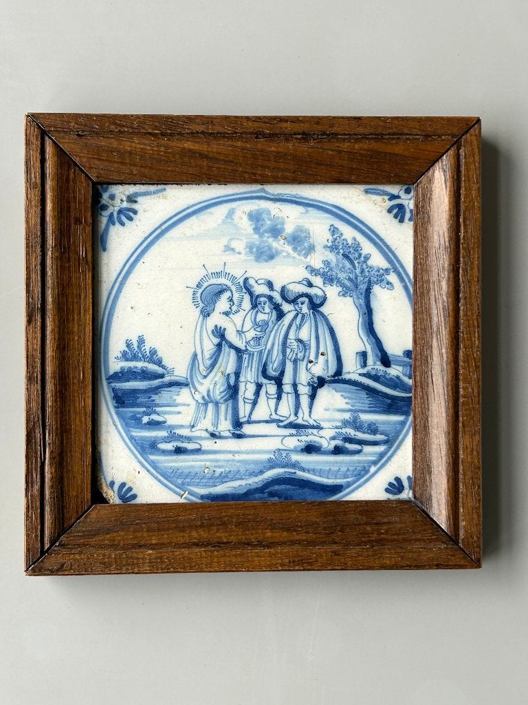 Antieke tegel Bijbelse voorstelling. ingelijst, Antiek en Kunst, Ophalen of Verzenden