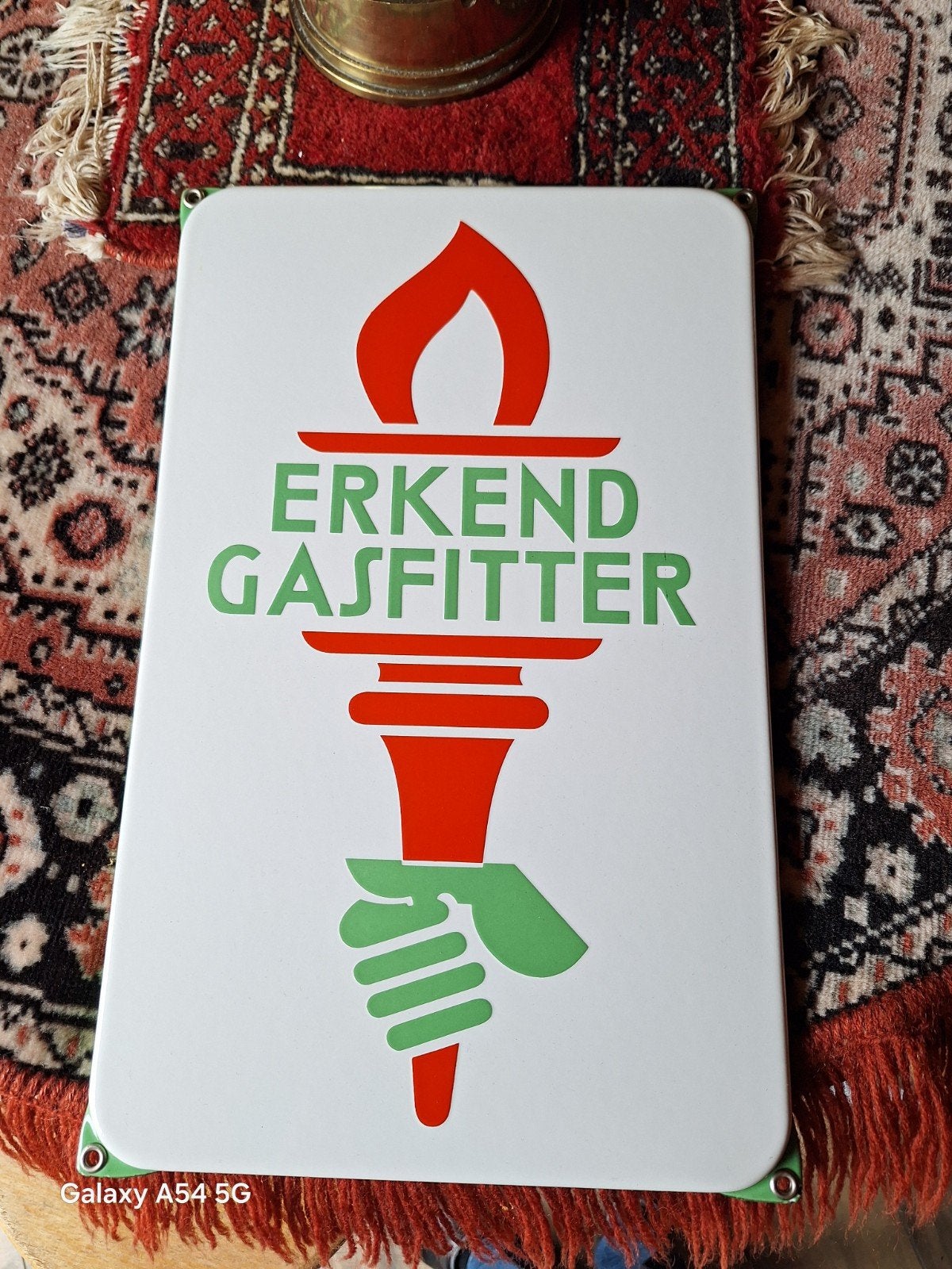 Emaille bord erkend gasfitter, Verzamelen, Ophalen, Reclamebord, Plaat of Schild, Overige merken