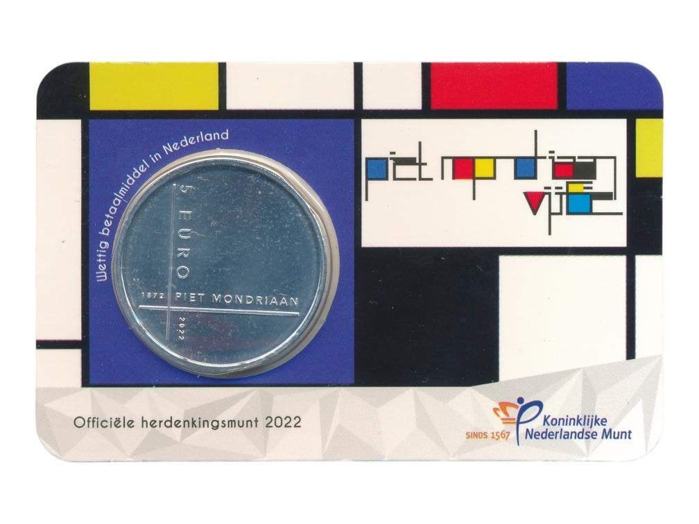 Nederland 5 Euro 2022 Piet Mondriaan in coincard, Ophalen of Verzenden, Koningin Beatrix, Euro's, Losse munt