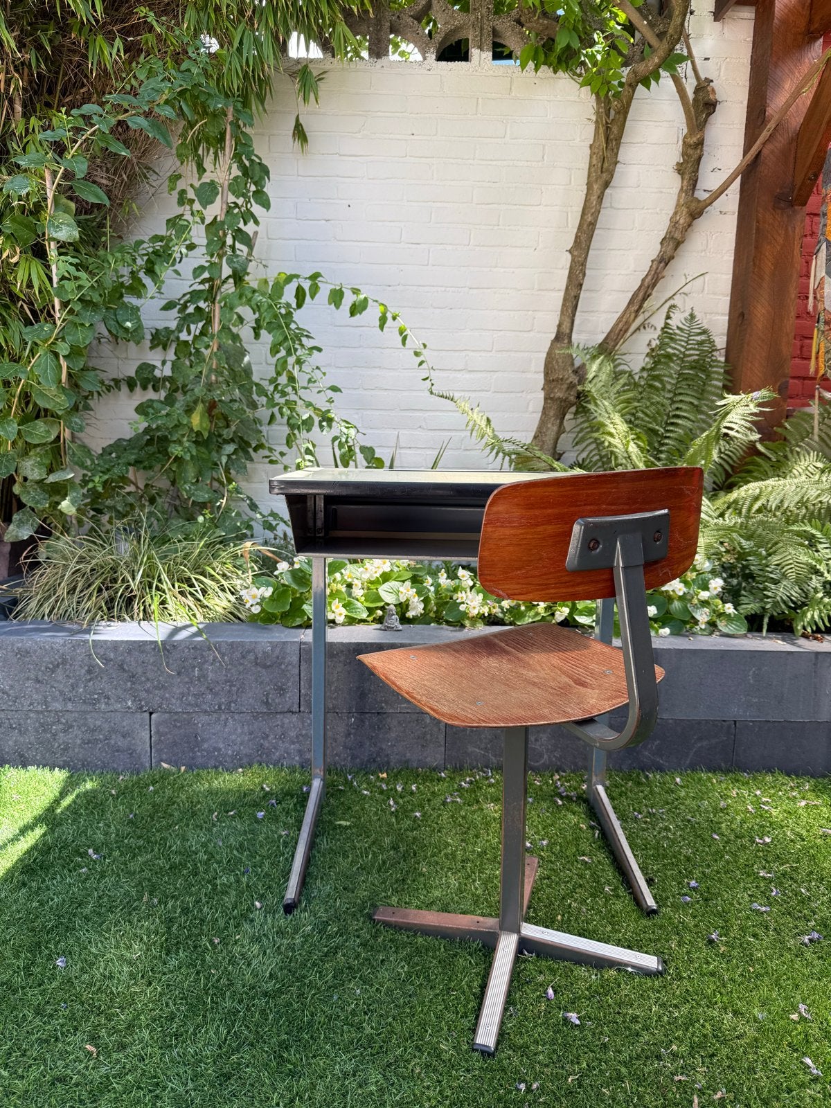 Vintage schoolbankje met stoel - Jaren '60 design, Ophalen