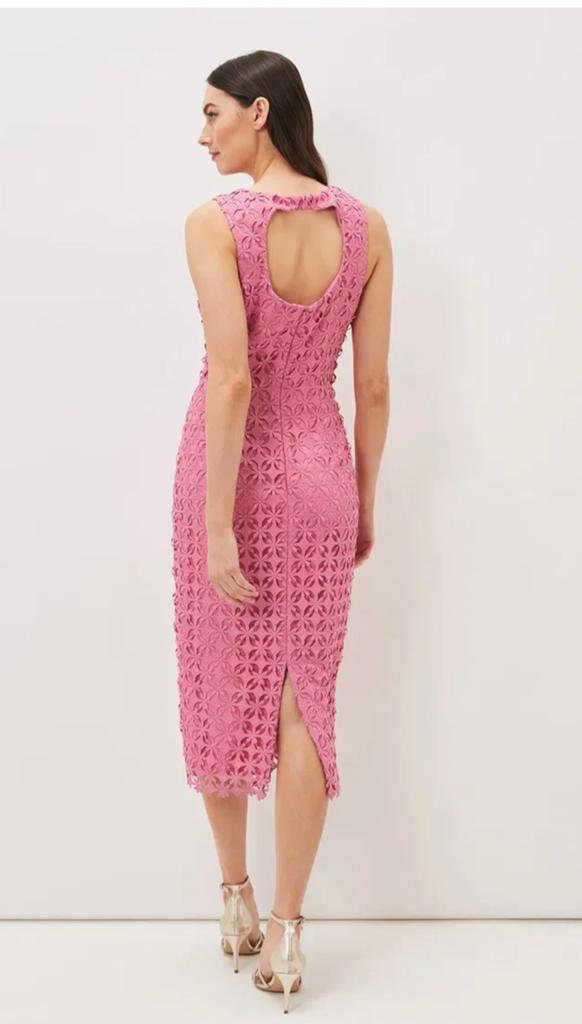 Phase Eight Novah Lace Midi Dress in Candy Pink., Ophalen of Verzenden, Zo goed als nieuw, Roze, Onder de knie