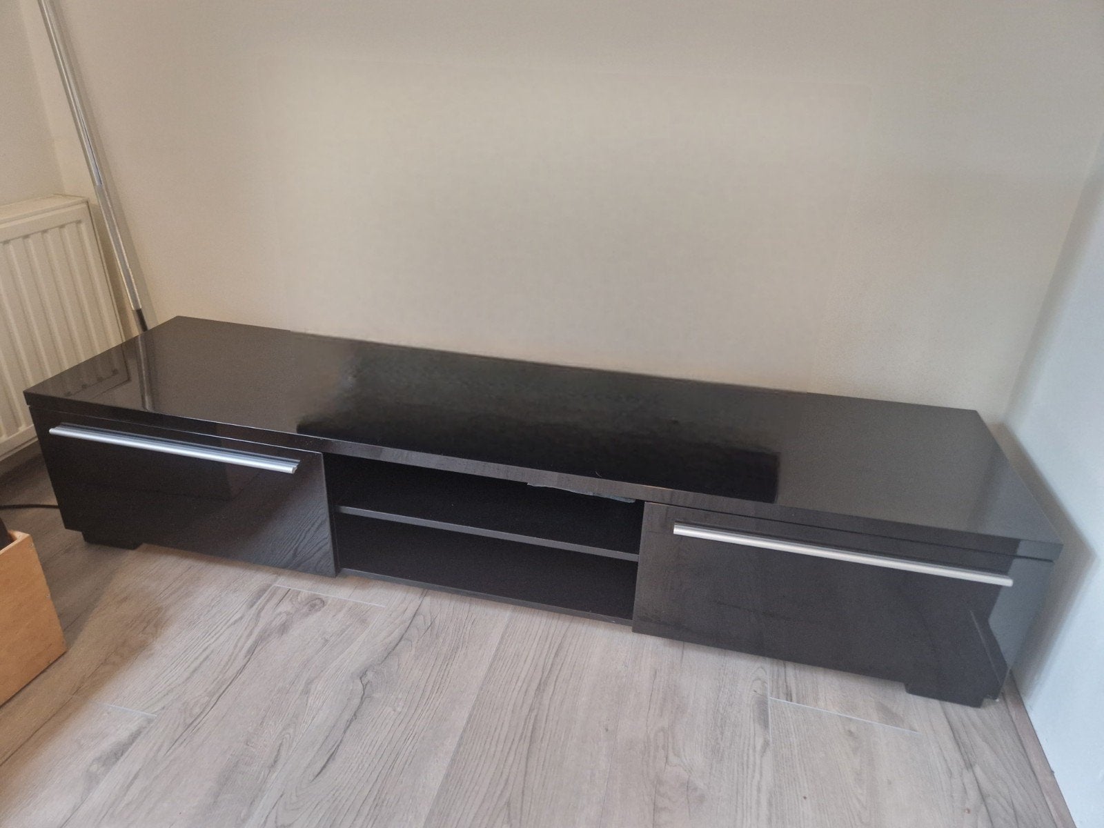 Zwart hoogglans tv-meubel, Overige materialen, Gebruikt, 150 tot 200 cm, Ophalen of Verzenden