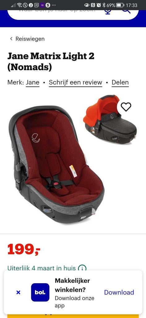 Reiswieg Jane Matrix  Light, als nieuw, Kinderen en Baby's, Autostoeltjes, Overige merken, 0 t/m 13 kg, Isofix, Ophalen of Verzenden