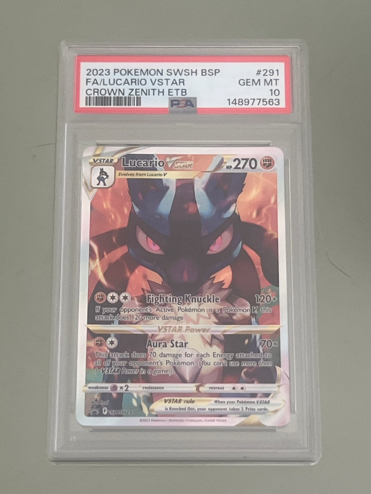 Lucario VSTAR - PSA 10 - Crown Zenith Promo, Ophalen of Verzenden, Nieuw, Losse kaart