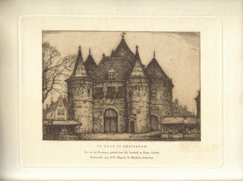 Jan Poortenaar heliogravure "De Waag te Amsterdam", 1939, Ophalen, Minder dan 50 cm, Oorspronkelijke maker, Overige typen