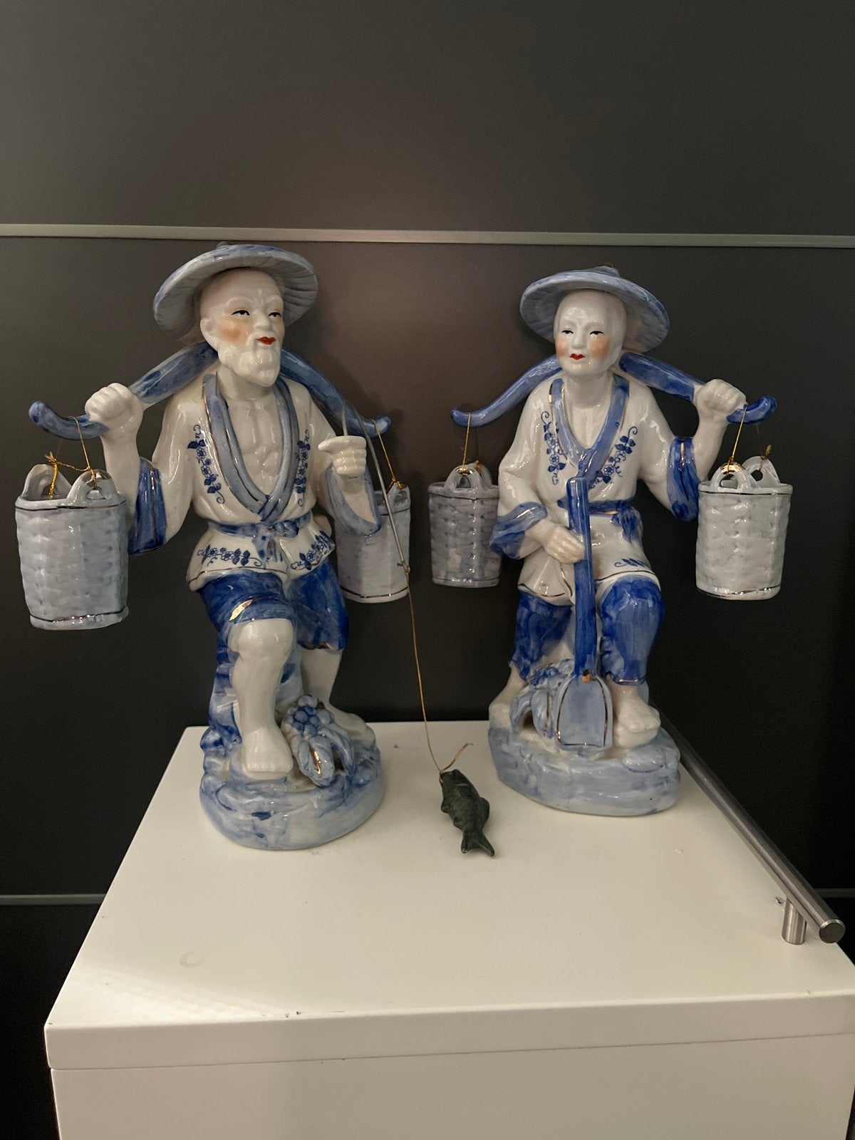 Vintage Chinees Porseleinen Visser Beeldjes Set, Antiek en Kunst, Ophalen of Verzenden