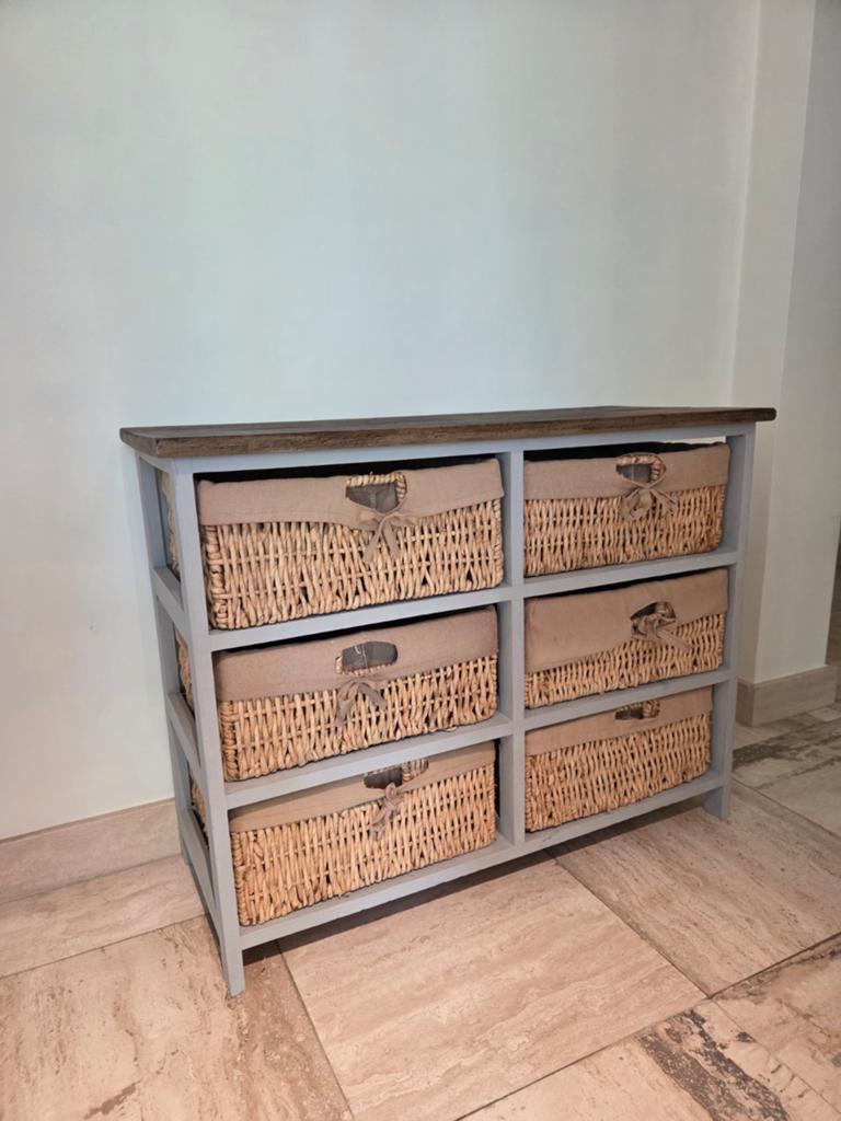 Commode met 6 rieten manden - Landelijke stijl, Gebruikt, Overige materialen, 100 tot 150 cm, 5 laden of meer