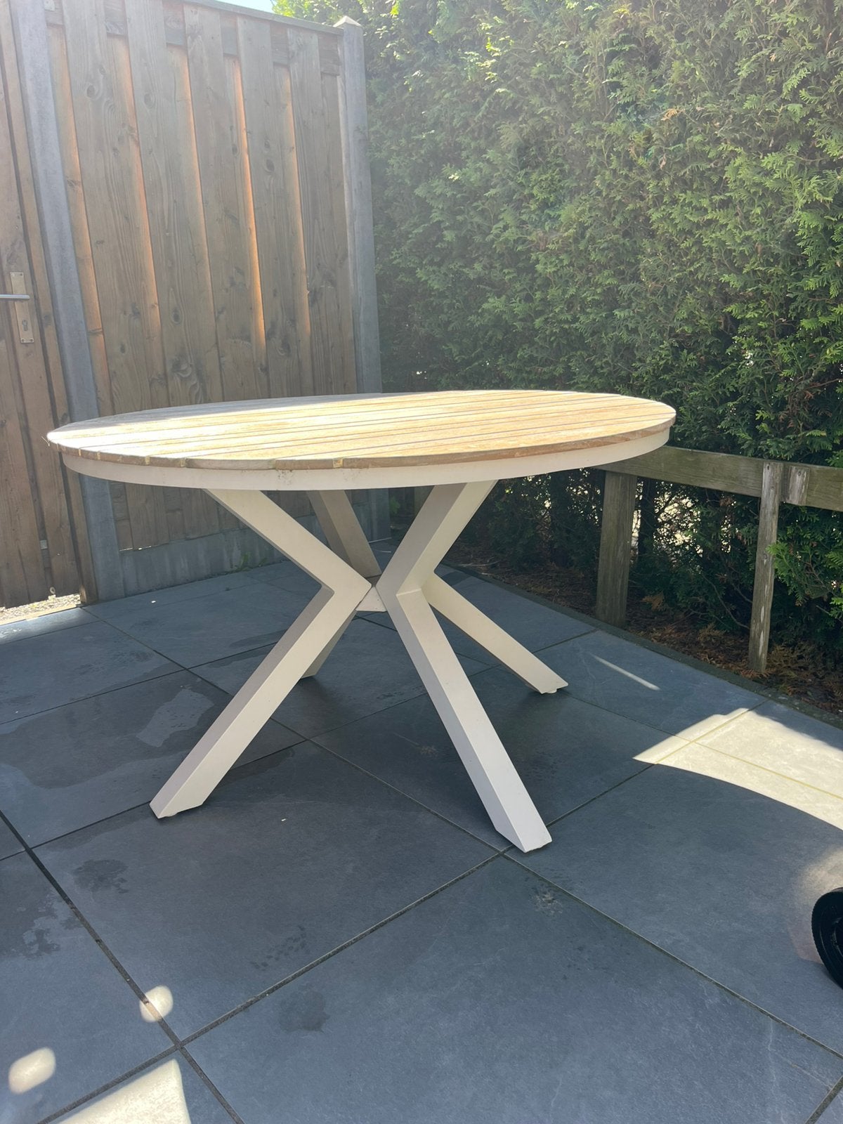 Ronde tuintafel - zand kleur, Tuin en Terras, Ophalen, Gebruikt, Rond, Hout