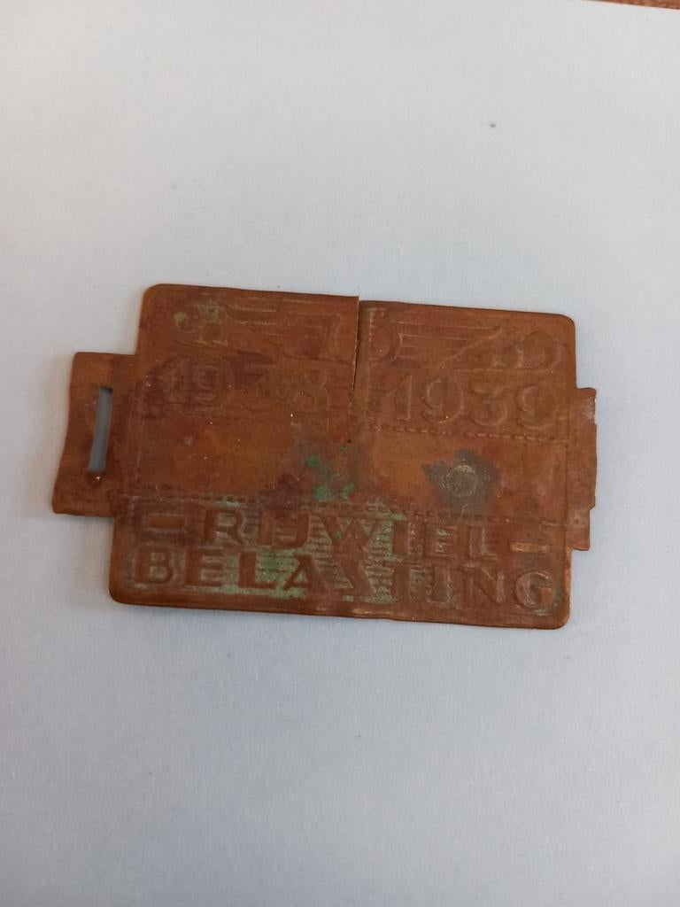 Fietsplaatje belasting 1939, ., Ophalen of Verzenden, Duitsland, .