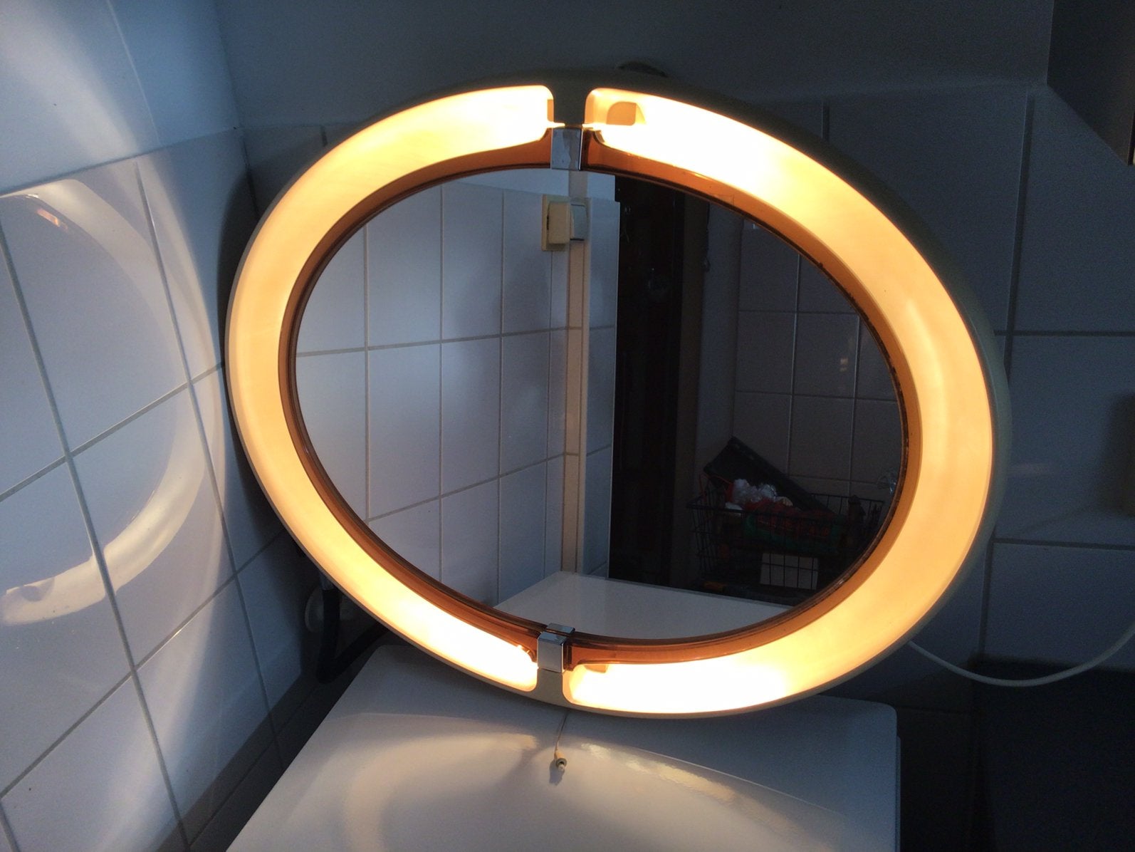 Allibert ovale spiegel met verlichting vintage, Huis en Inrichting, Woonaccessoires | Spiegels, Ophalen, Gebruikt, 75 tot 100 cm