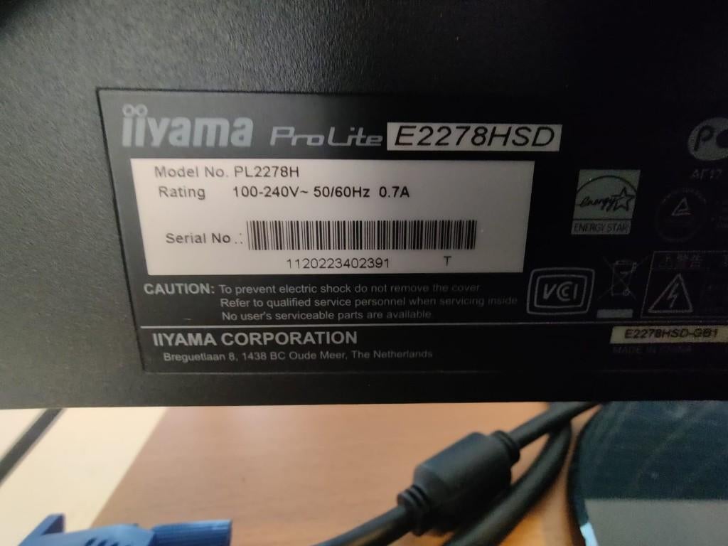 IIYAMA monitor, Gebruikt, Full HD, Info@ictleskisten.nl, 21,5