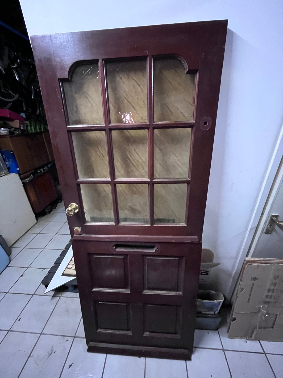 Hardhouten voordeur buitendeur met glas, 2 delig, 88x213 cm, Ophalen, Gebruikt, 80 tot 100 cm, Buitendeur