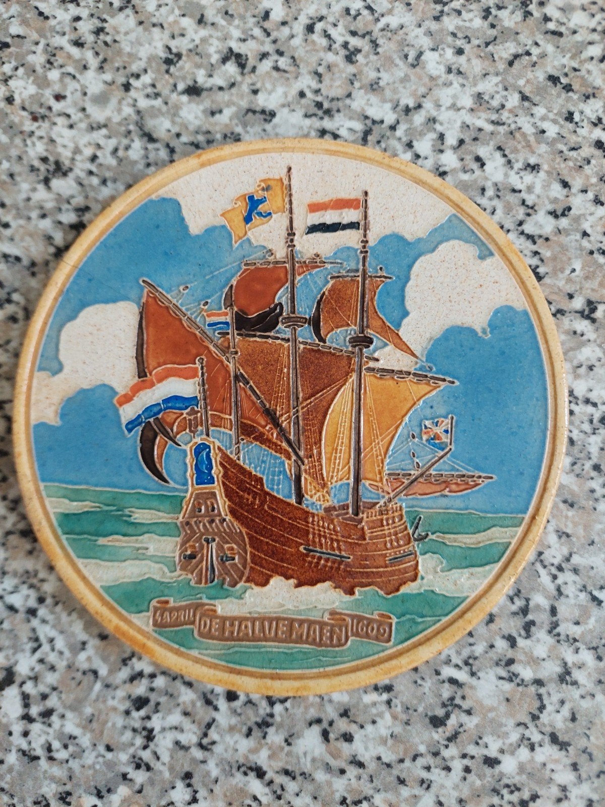 Mooie Westraven cloisonne tegel VOC schip faience keramiek, Antiek en Kunst, Ophalen of Verzenden
