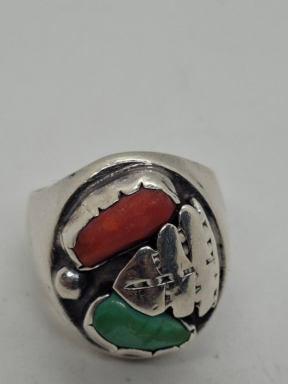 Navajo Native American Zilveren Ring bloedkoraal  turquoise, Sieraden, Tassen en Uiterlijk, Ringen, Ophalen of Verzenden