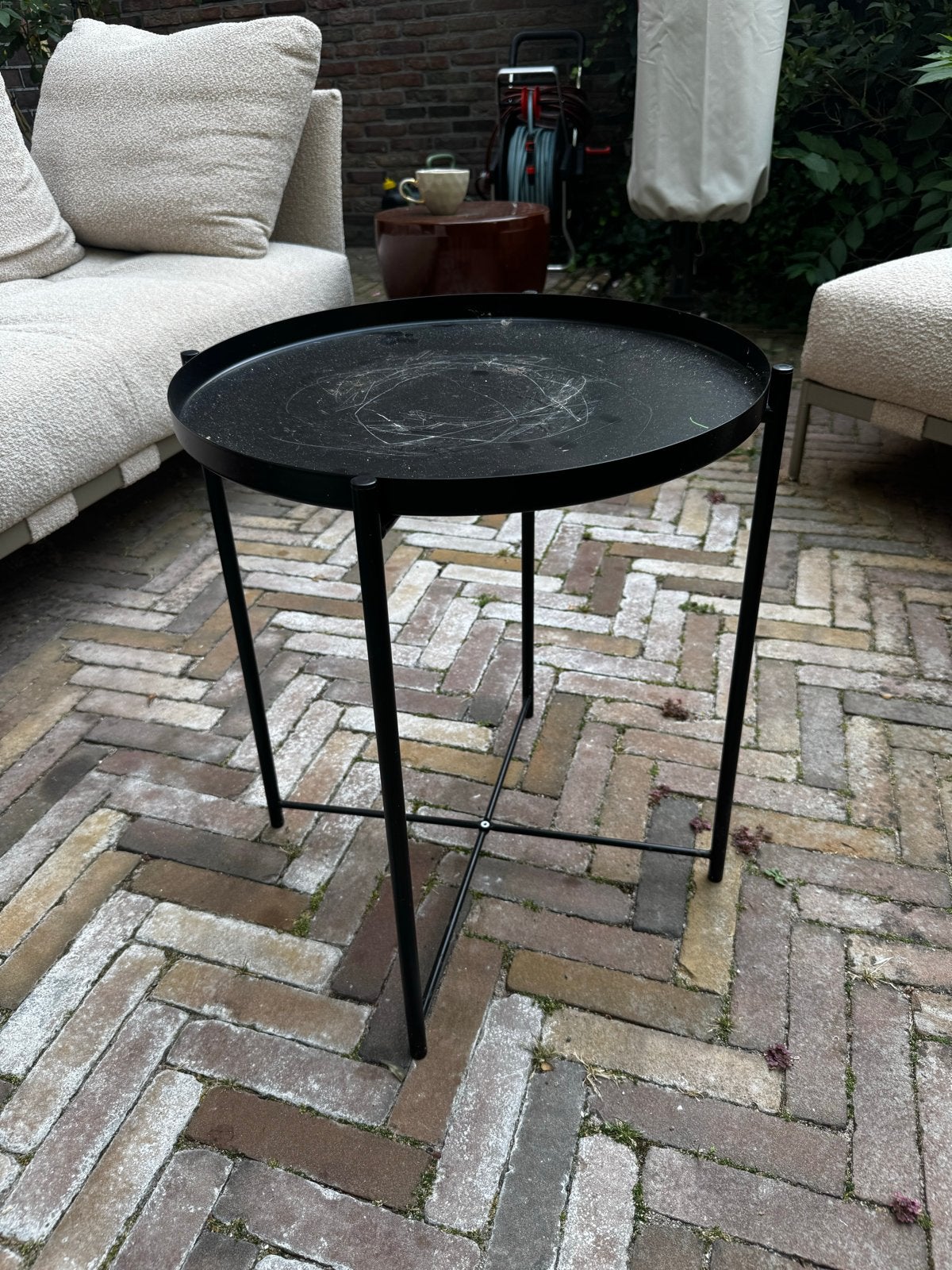 Zwarte ronde bijzettafel - Gebruikt, Minder dan 55 cm, Gebruikt, Metaal of Aluminium, Rond