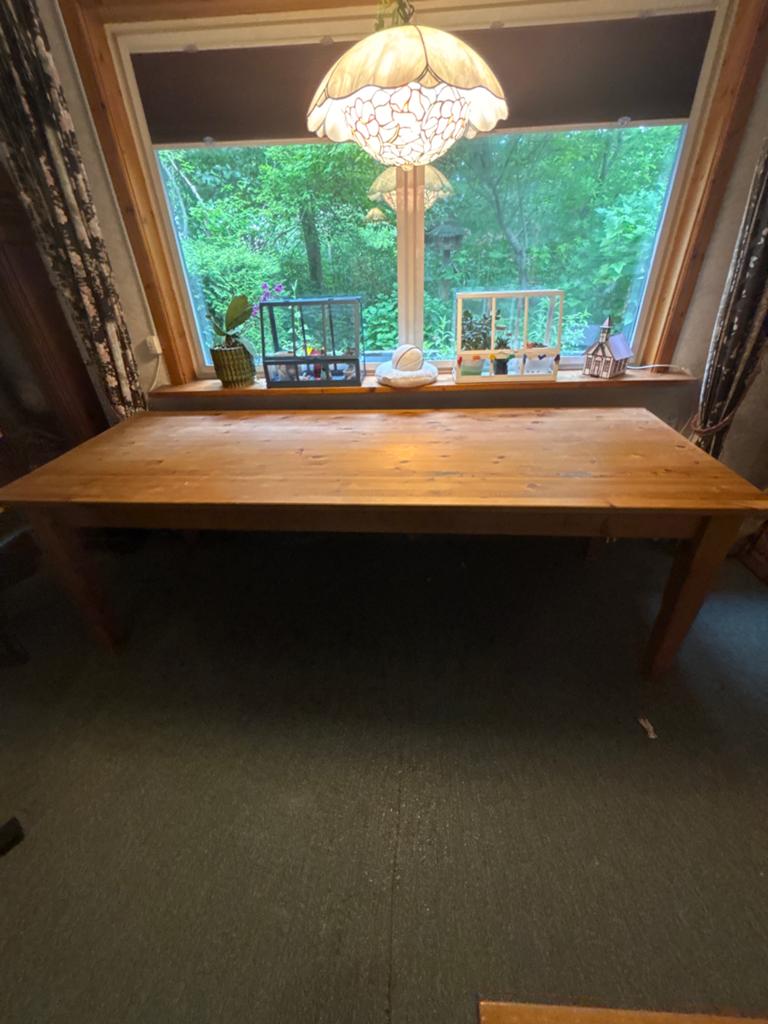 Robuuste eikenhouten tafel - 240x90x80 cm, Ophalen, Gebruikt, 50 tot 100 cm, Eikenhout