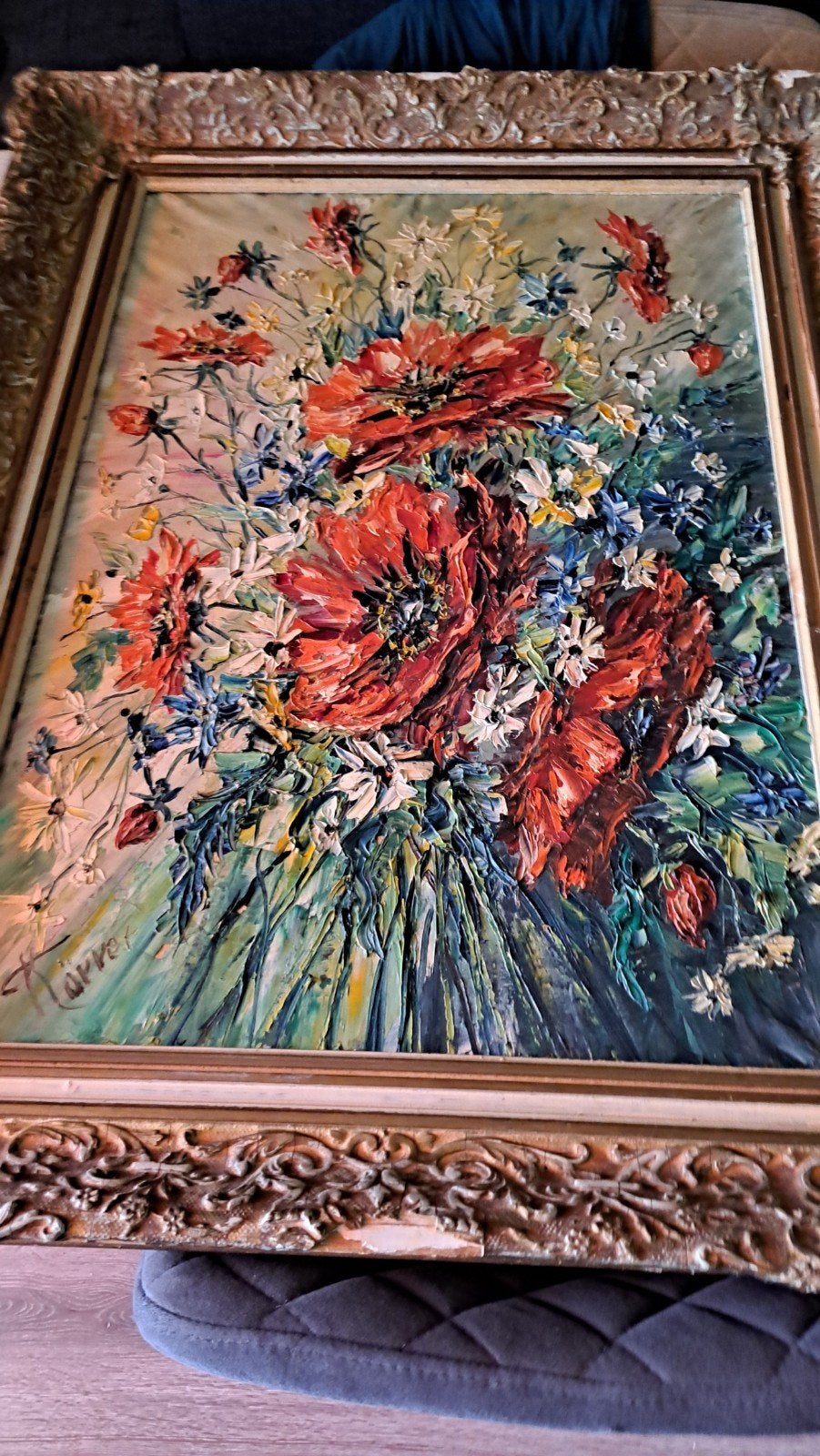 Levendig bloemenschilderij met dikke verfstructuur, Antiek en Kunst, Ophalen of Verzenden