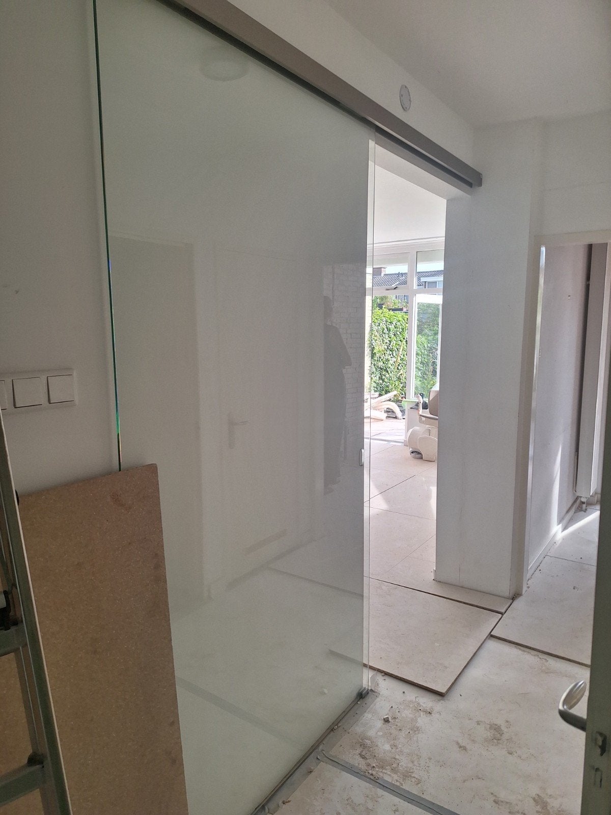 Glazen schuifdeur met RVS rail - 123x237 cm, Doe-het-zelf en Verbouw, Glas en Ramen, Ophalen, Gebruikt, 120 tot 160 cm, Overige typen