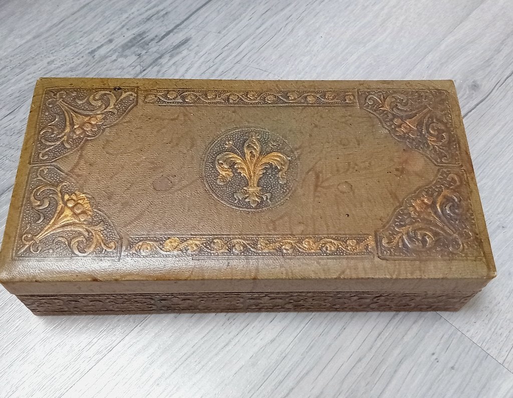 art deco lederachtige speelkaarten doos, Antiek en Kunst, Verzenden