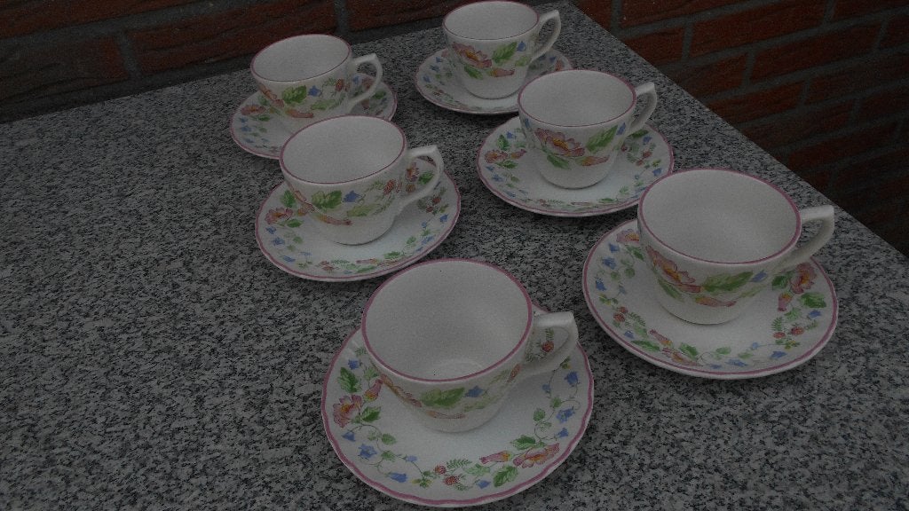 Grindley engels servies 6 kop en schotel Fleurs Sauvages, Antiek en Kunst, Antiek | Servies los, Ophalen of Verzenden