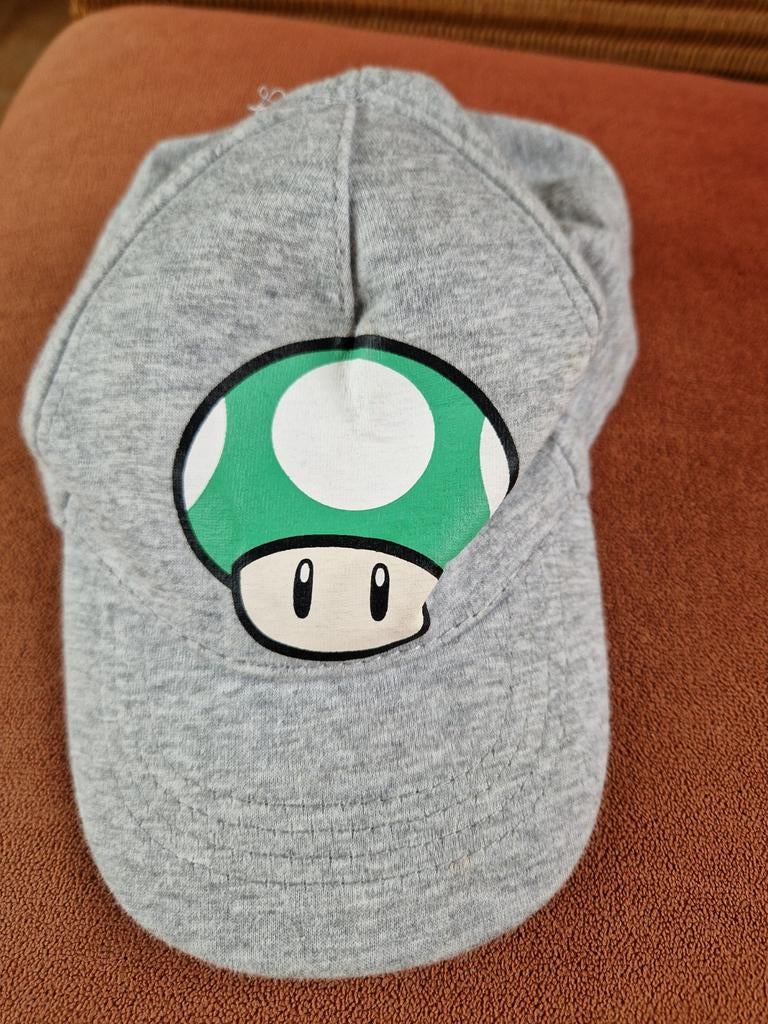 H&M Super Mario Pet - Grijs met Groene Paddenstoel, Gebruikt, Jongetje of Meisje, H&M, Ophalen of Verzenden