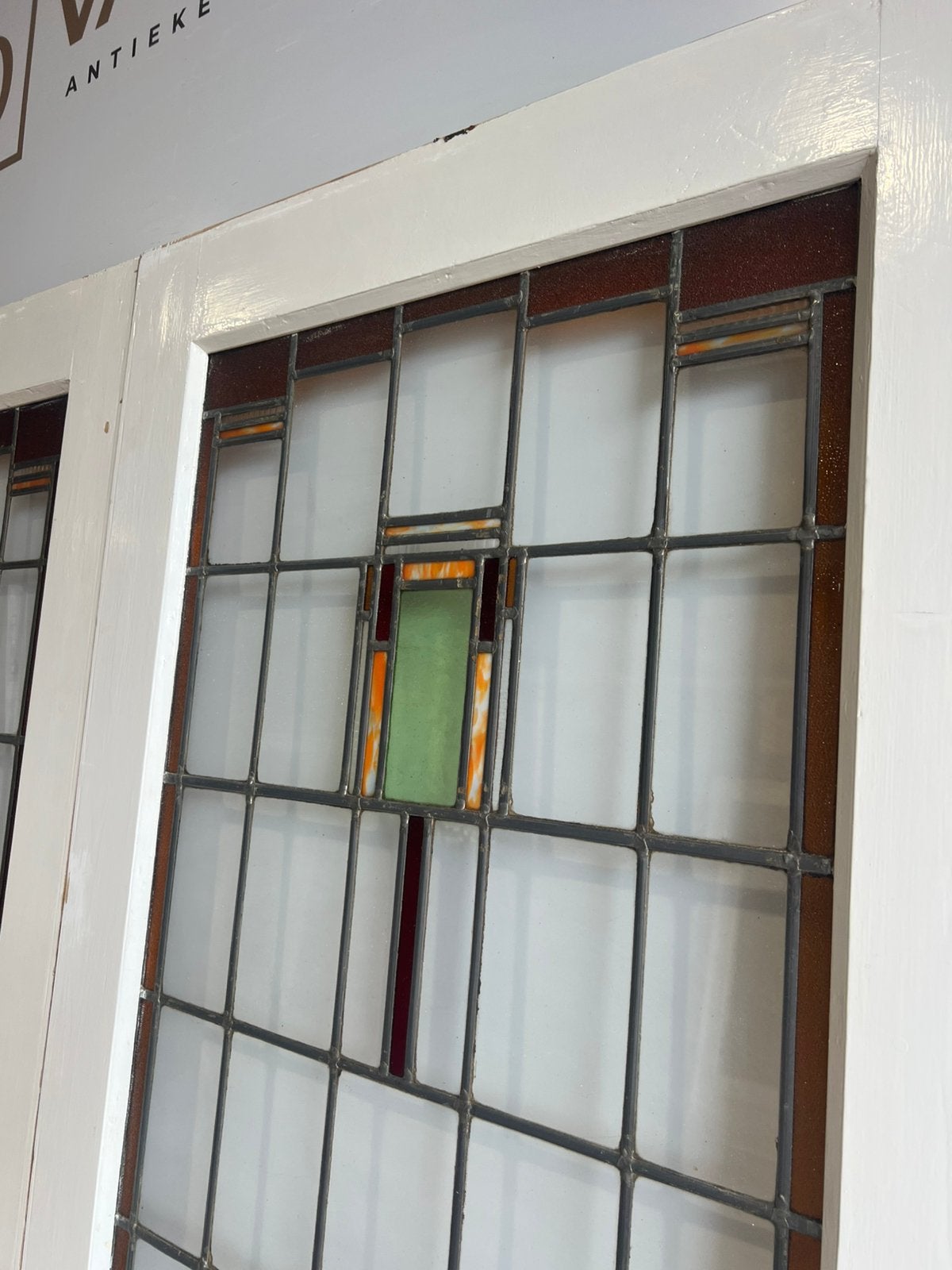 Antieke ensuite schuifdeuren met kleur glas in lood 210x156, Doe-het-zelf en Verbouw, Deuren en Horren, Schuifdeur, 120 cm of meer