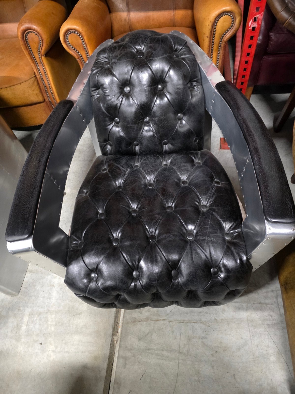 Showroommodel Aviator fauteuil Aluminium + Leer én BEZORGD, Huis en Inrichting, Aviator, ., Nieuw, 75 tot 100 cm
