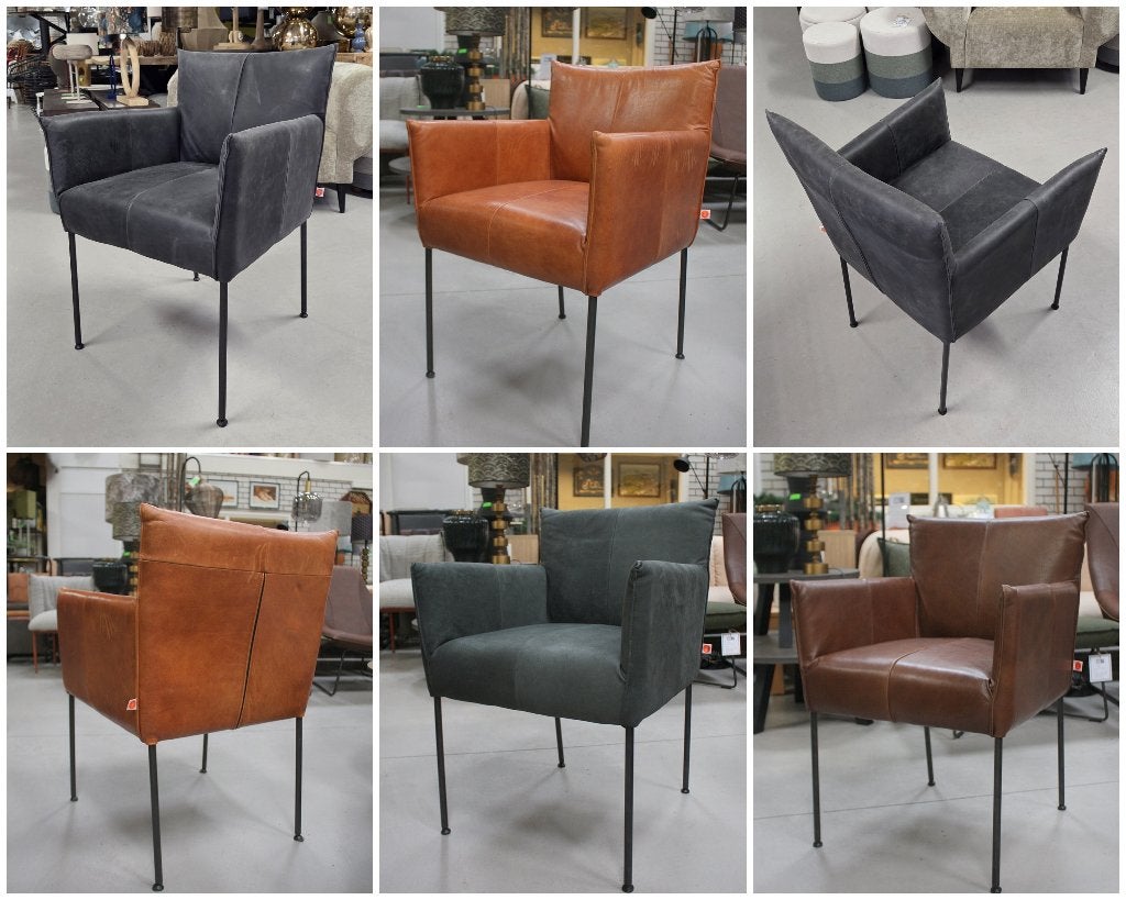 4 x luxe eetkamerstoel Forward Jess leer armleuningen design, Ophalen, Zo goed als nieuw, Leer, Drie