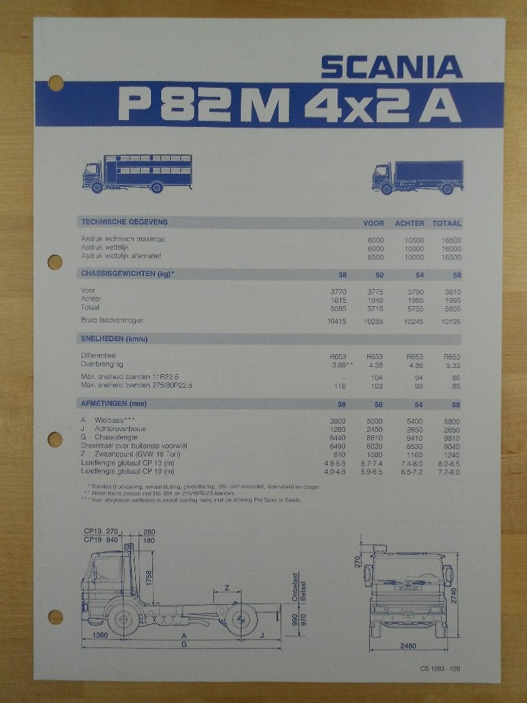 Scania P82 M 4x2 A 1983 Specificatie Brochure P 82, Ophalen of Verzenden, Zo goed als nieuw, Overige merken, Scania