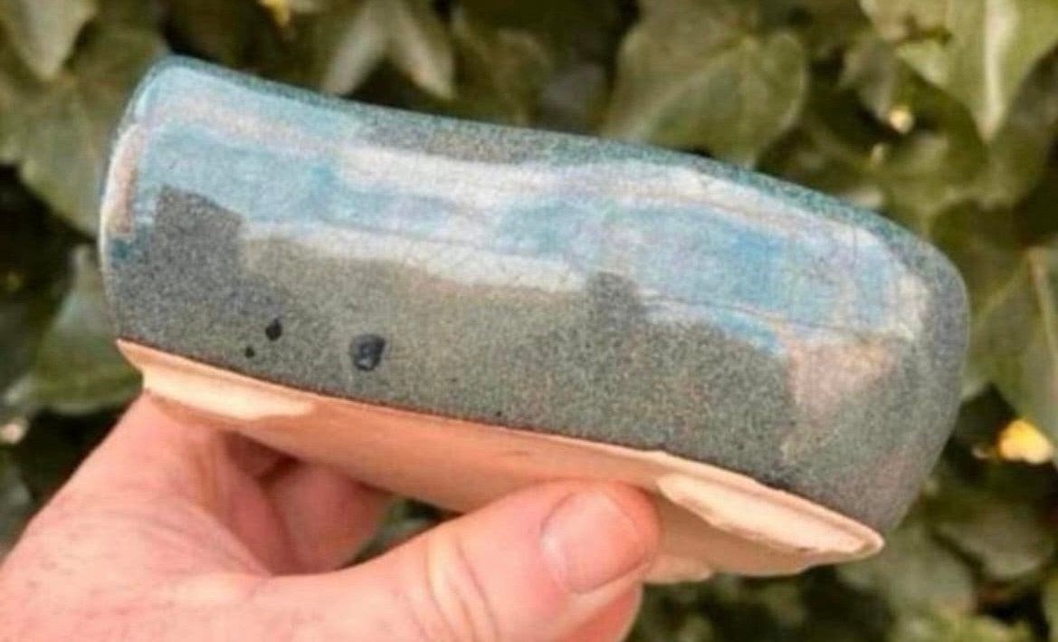 Bonsai schaal groen-blauw geglazuurd aardewerk 14,9x10,4x5,2, Tuin en Terras, Ophalen of Verzenden, Zo goed als nieuw, Overige vormen