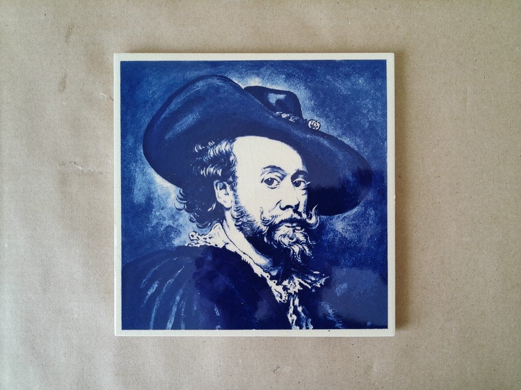 Vintage tegel Peter Paul Rubens tegel zelfportret 15x15cm, Ophalen of Verzenden